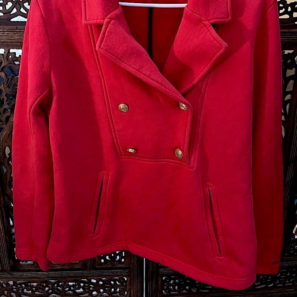 TOMMY HILFIGER RED DOUBLE BREASTED SWEATSHIRT WITH POCKETS LARGE - Picture 2 of 5